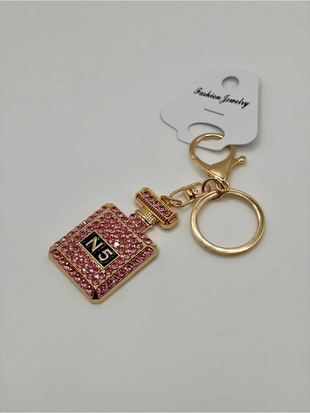 Gold and Pink Crystal Perfume Bottle Keychain/Bag Charm